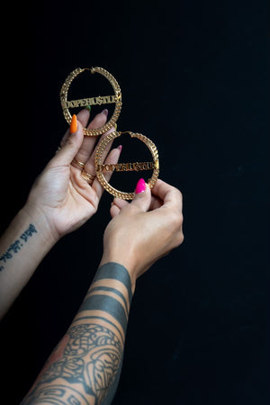 SEVILLE MICHELLE X BIANCA | DOPE HUSTLE HOOPS W METALIC LEATHER TRIM