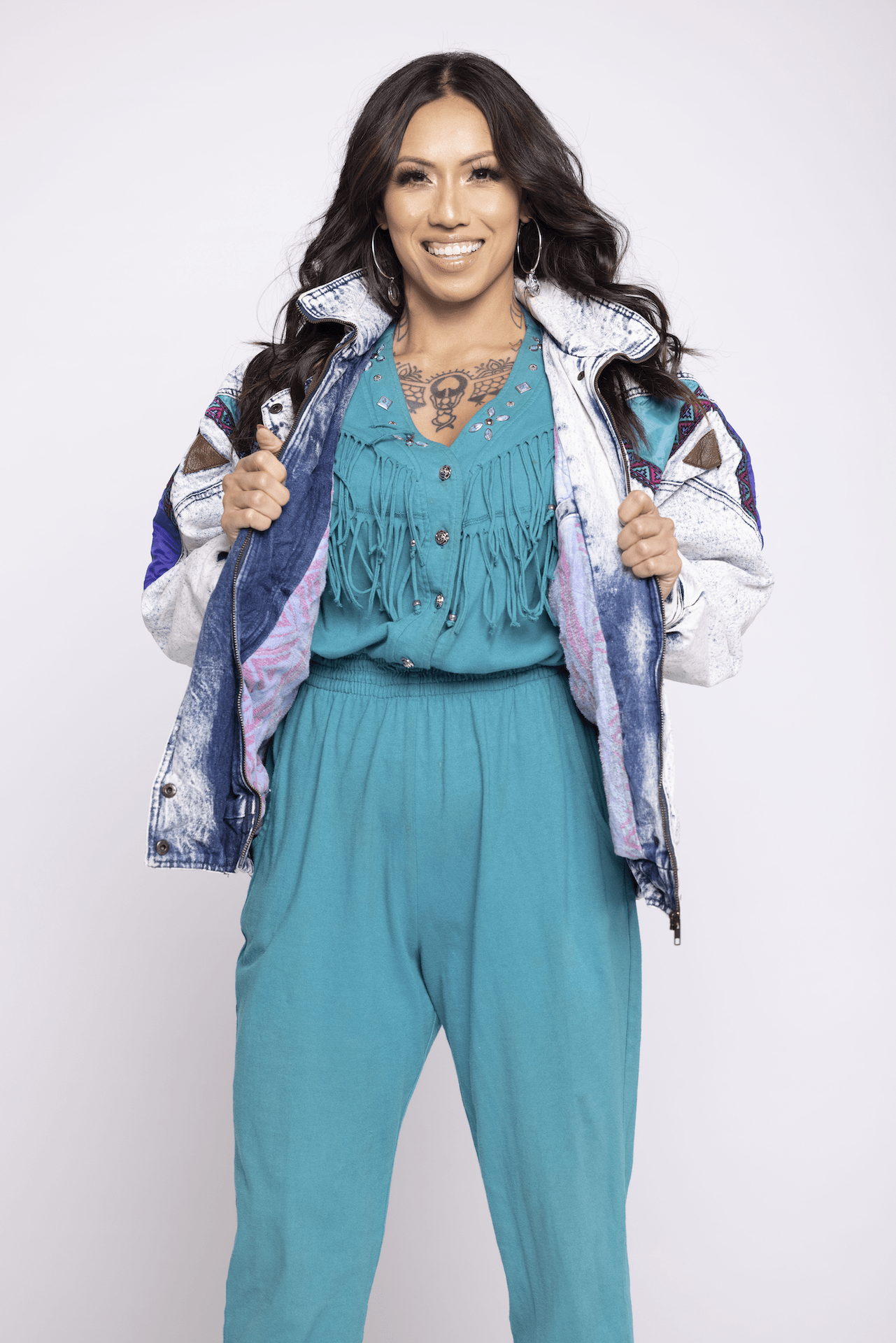 RAINBOW WEST DENIM ACID WASH PUFFER JACKET
