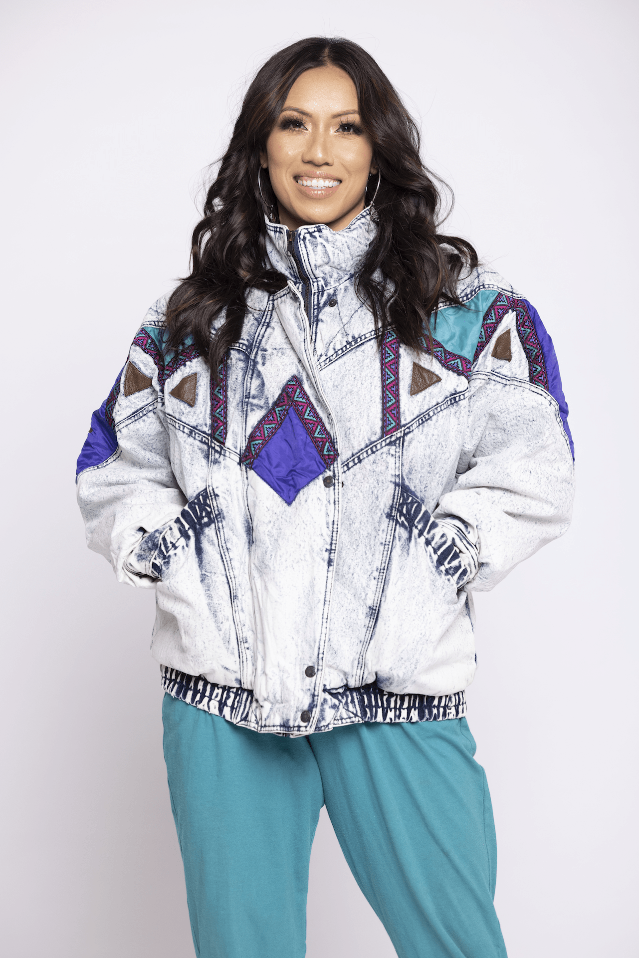 RAINBOW WEST DENIM ACID WASH PUFFER JACKET
