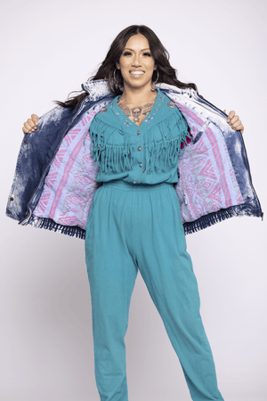 RAINBOW WEST DENIM ACID WASH PUFFER JACKET